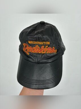 Vintage 90s Washington Redskins Leather Black Baseball Hat Cap Football NFL